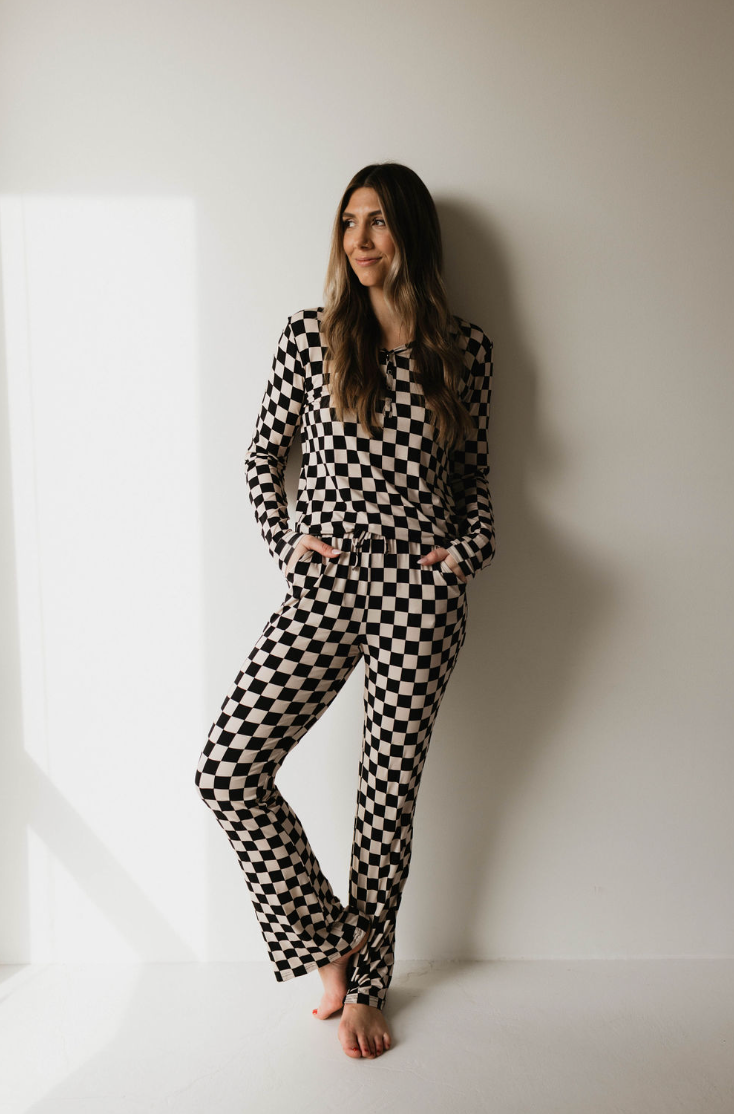 Women's Bamboo Pajamas Black Checkerboard