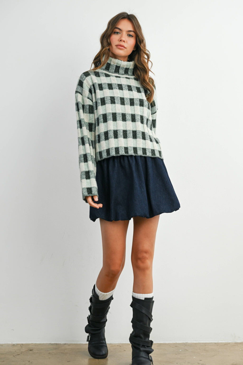 Fall Check Turtleneck Sweater