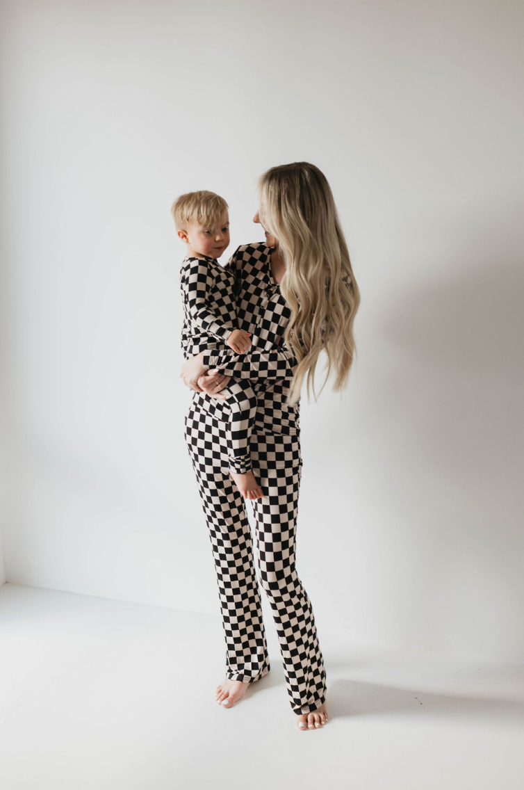 Women's Bamboo Pajamas Black Checkerboard