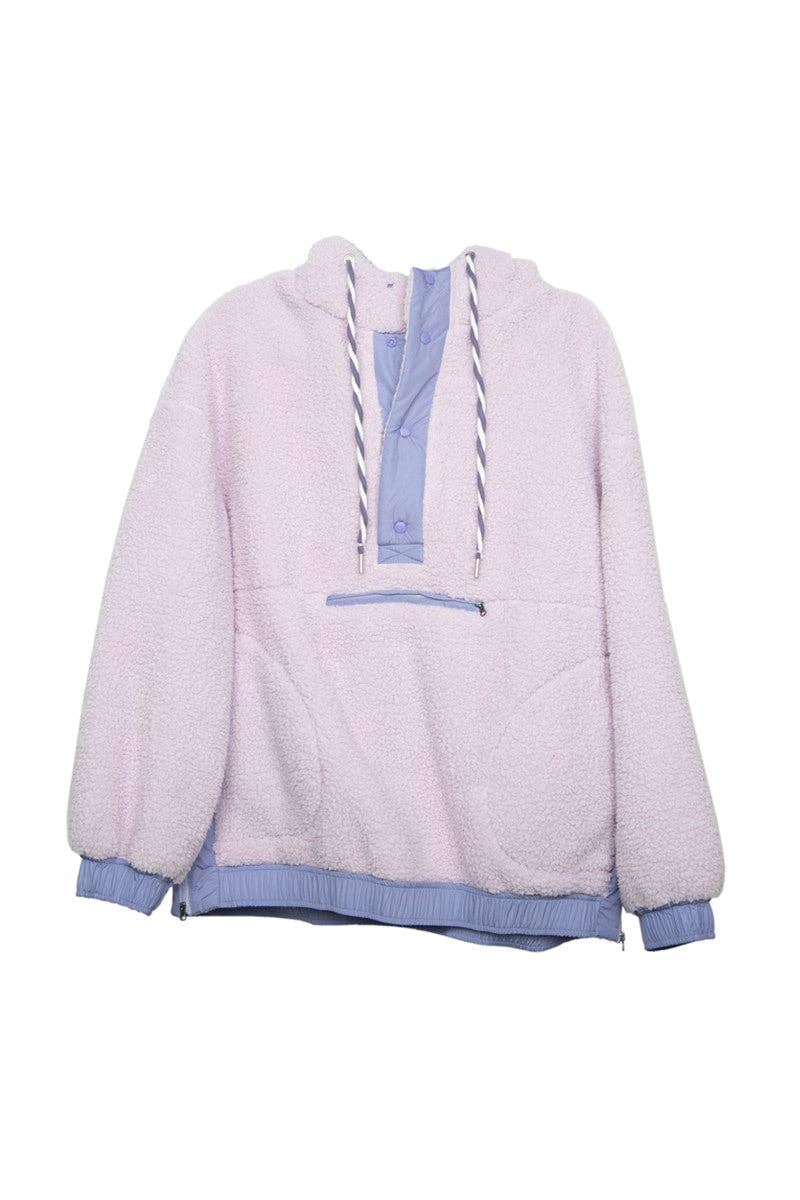 Two-Toned Sherpa Pullover: Light Purple