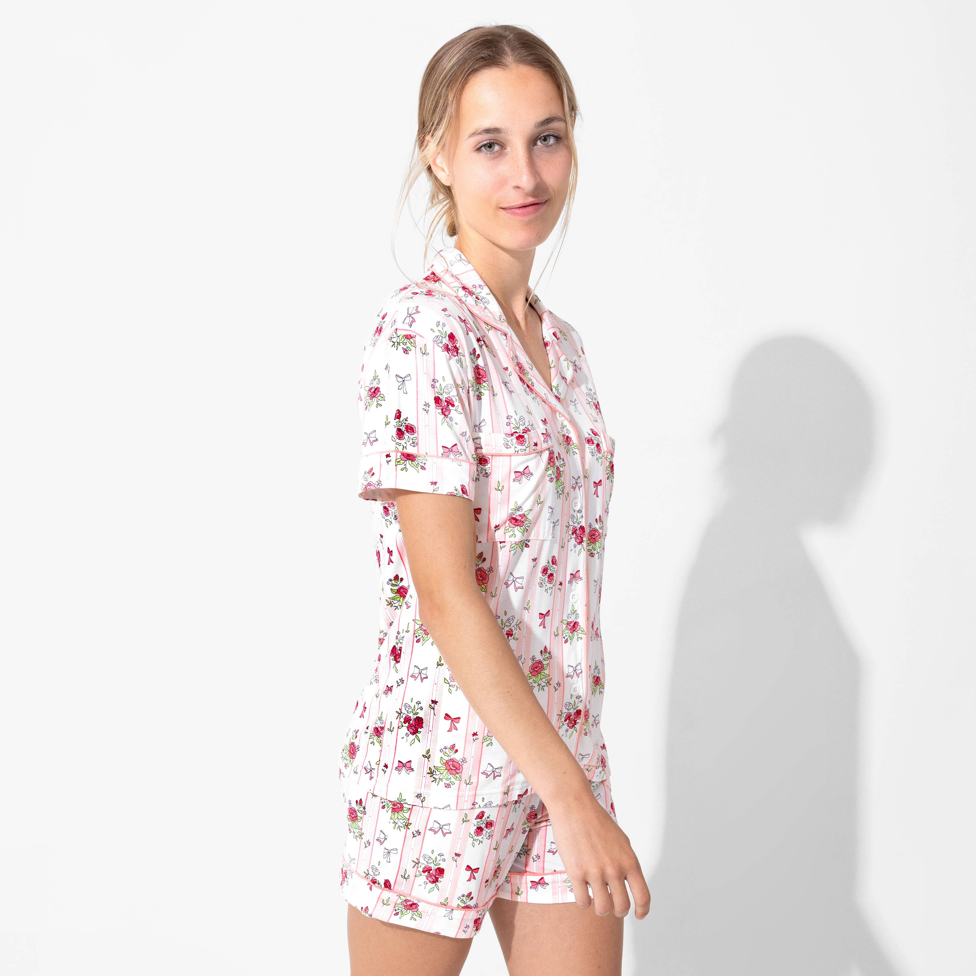 Floral Stripe Bamboo  Pajama Shorts Set