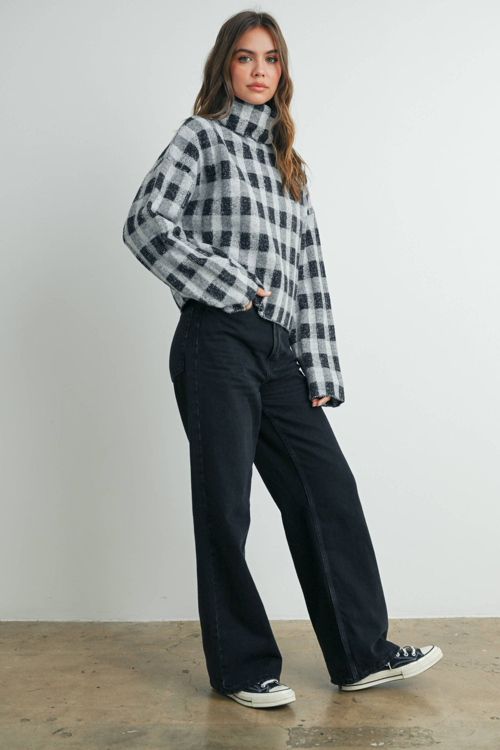 Fall Check Turtleneck Sweater