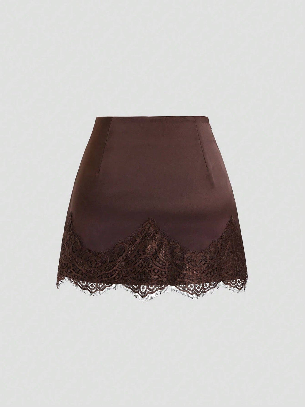Lace Satin Mini Skirt: Coffee