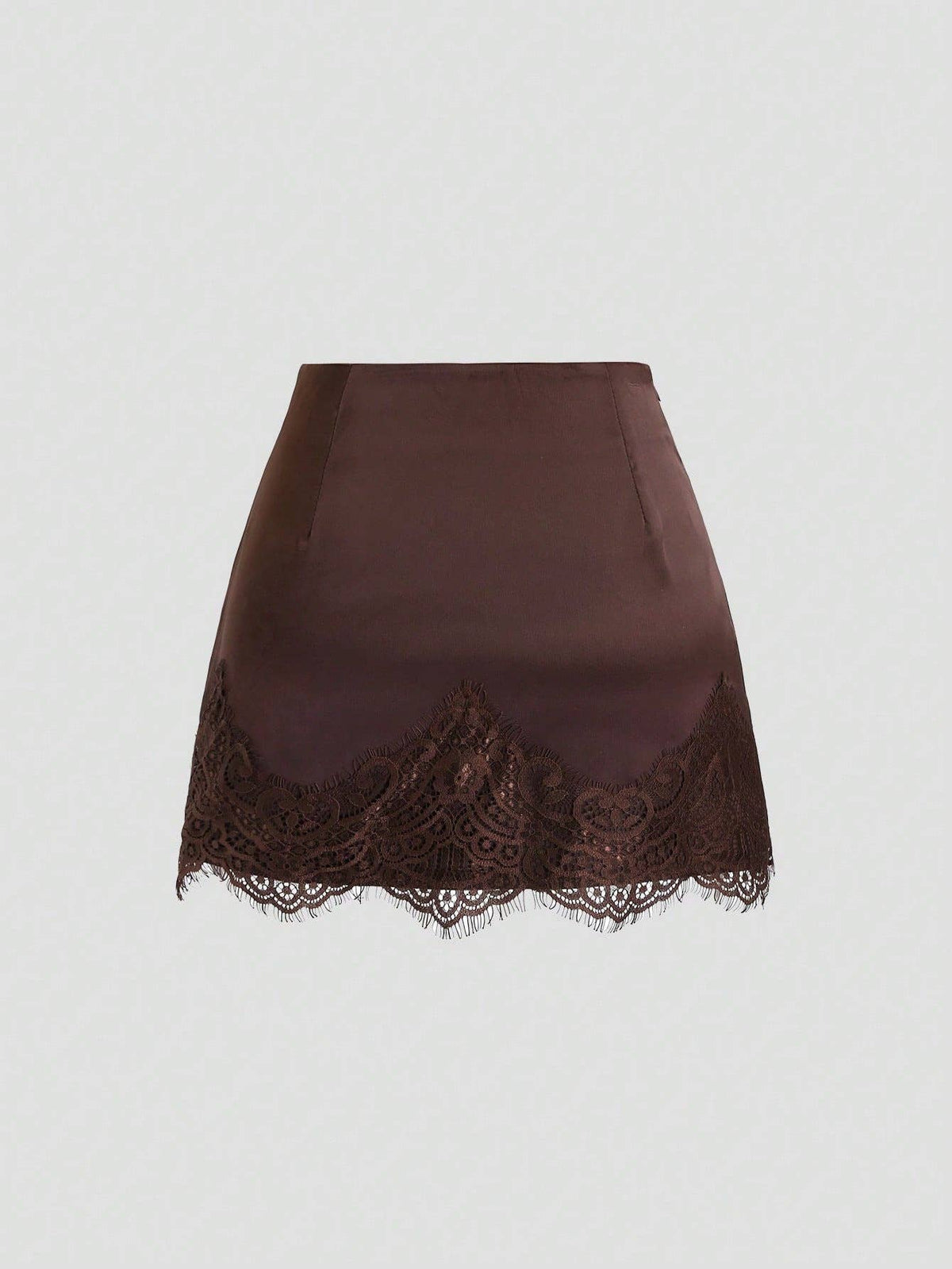 Lace Satin Mini Skirt: Coffee