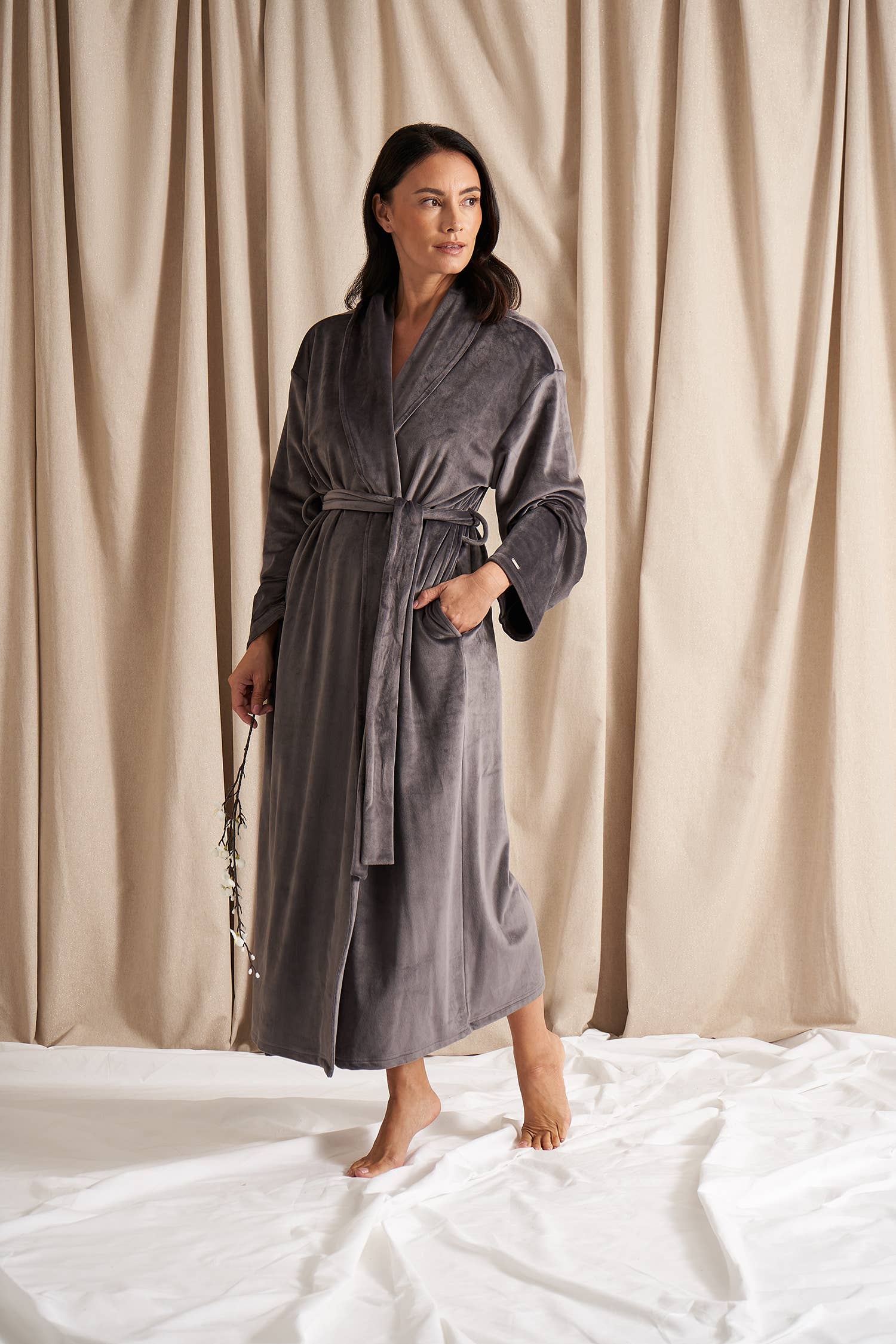 Velour Longline Robe: Raven