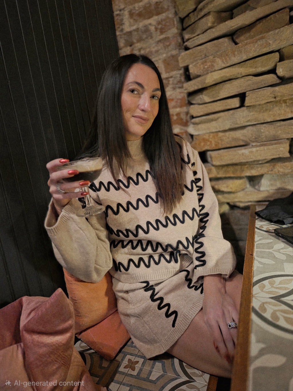 Wavy Stripe Turtleneck Sweater