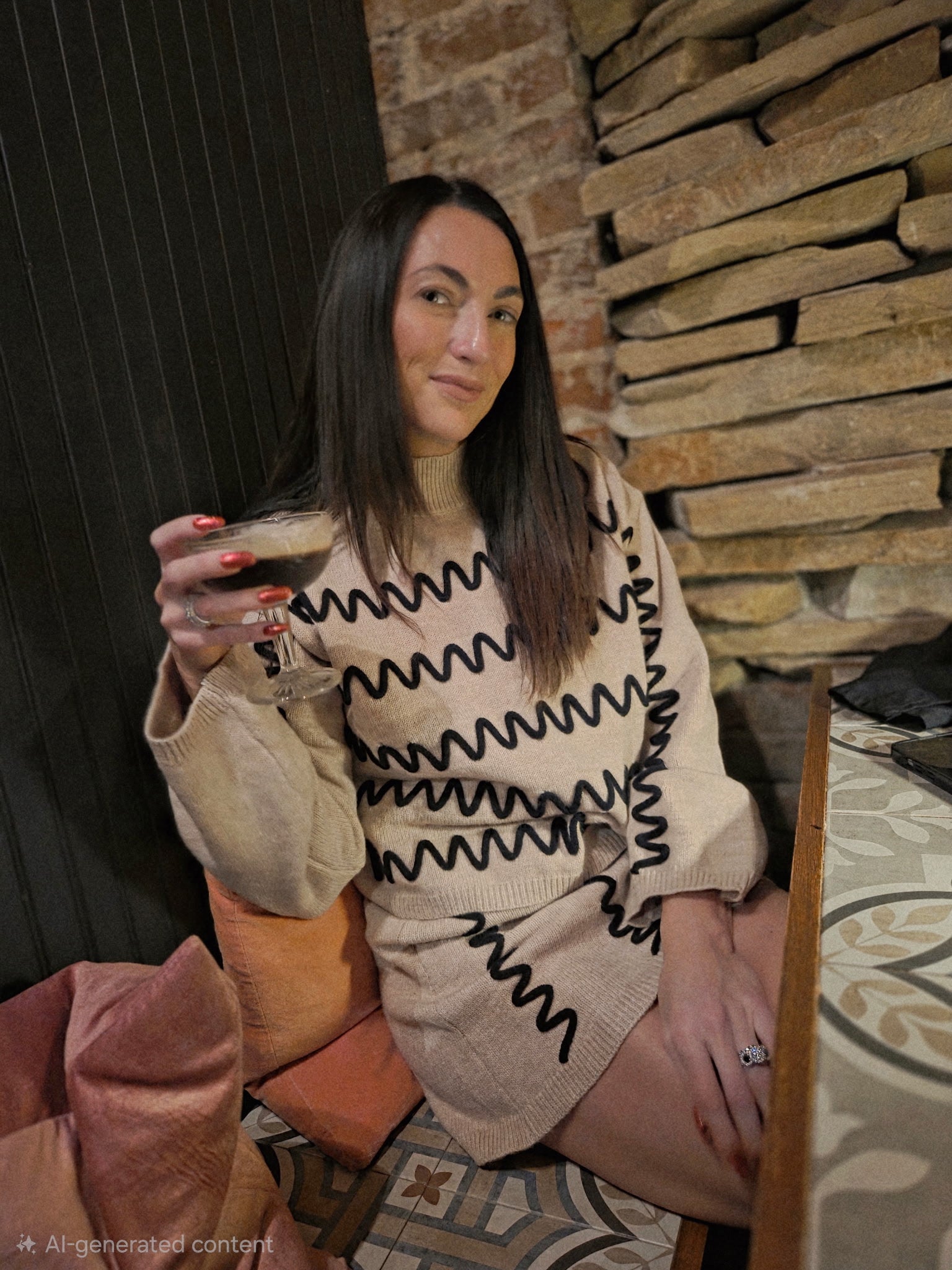 Wavy Stripe Turtleneck Sweater