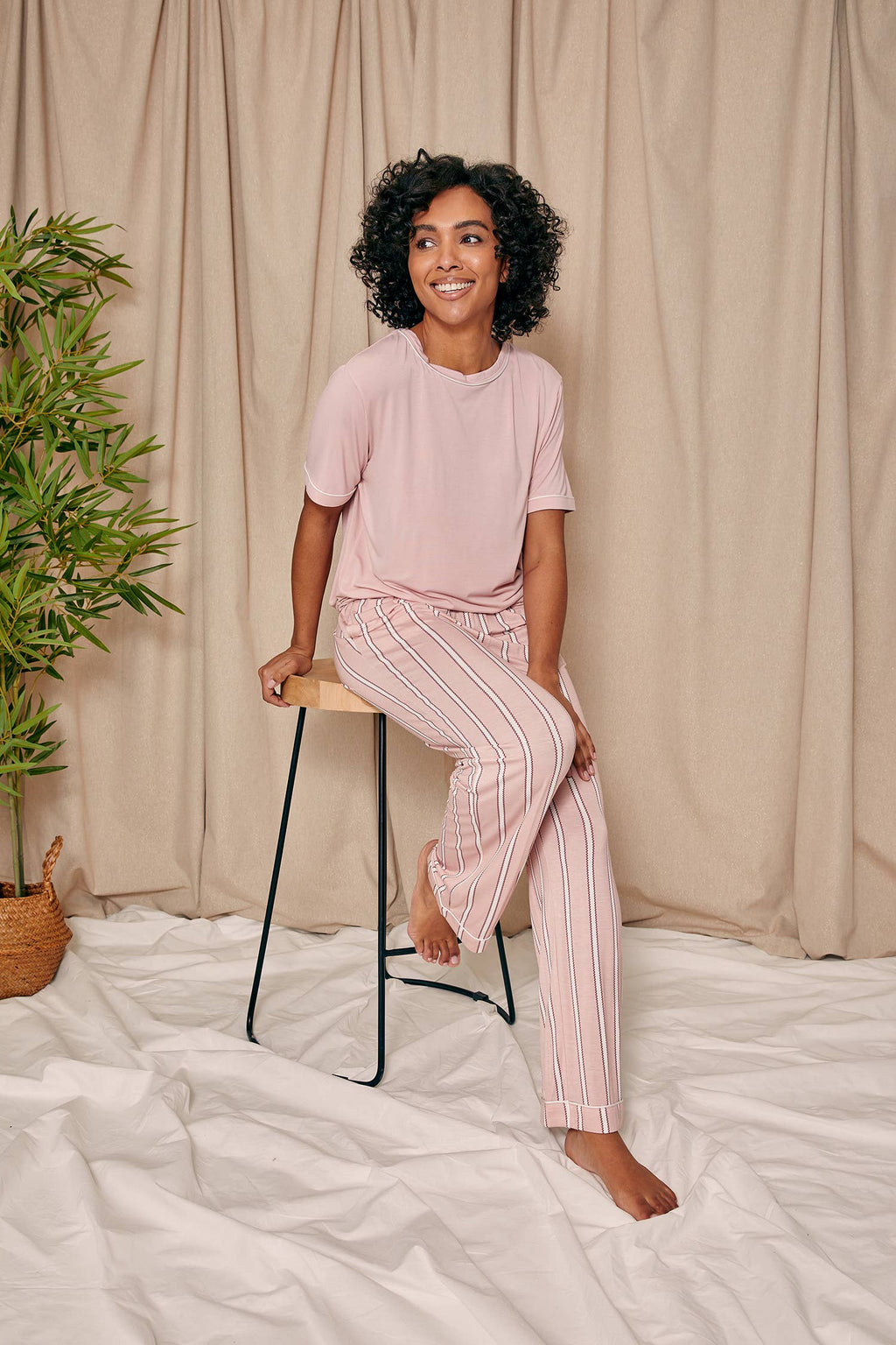 Bamboo Tee and Trouser Set : Blush Stripe