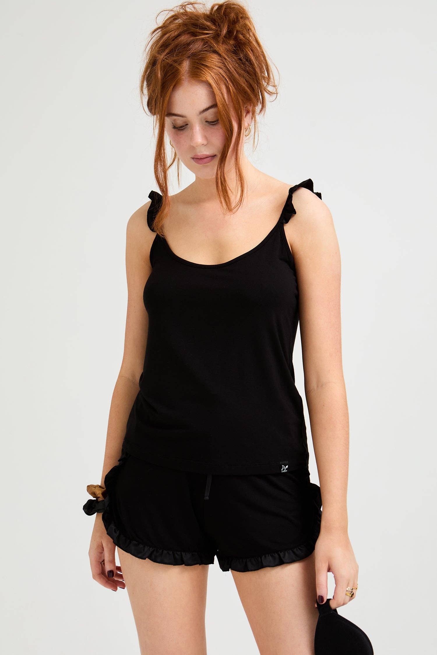 Bamboo Frill Cami Short Pajama Set - Black