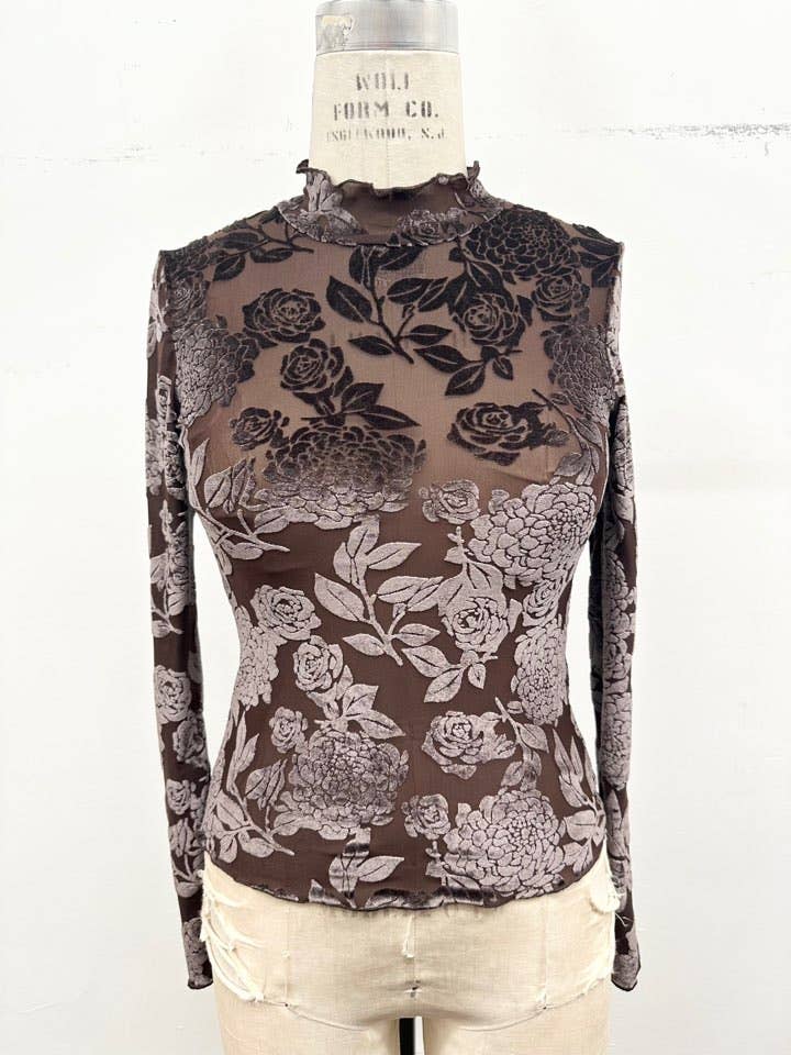 Chocolate Floral Mesh Top