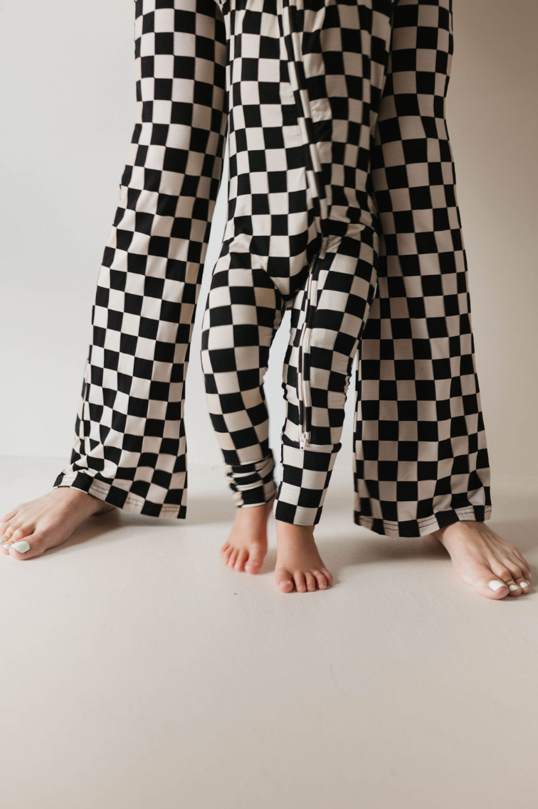 Women's Bamboo Pajamas Black Checkerboard
