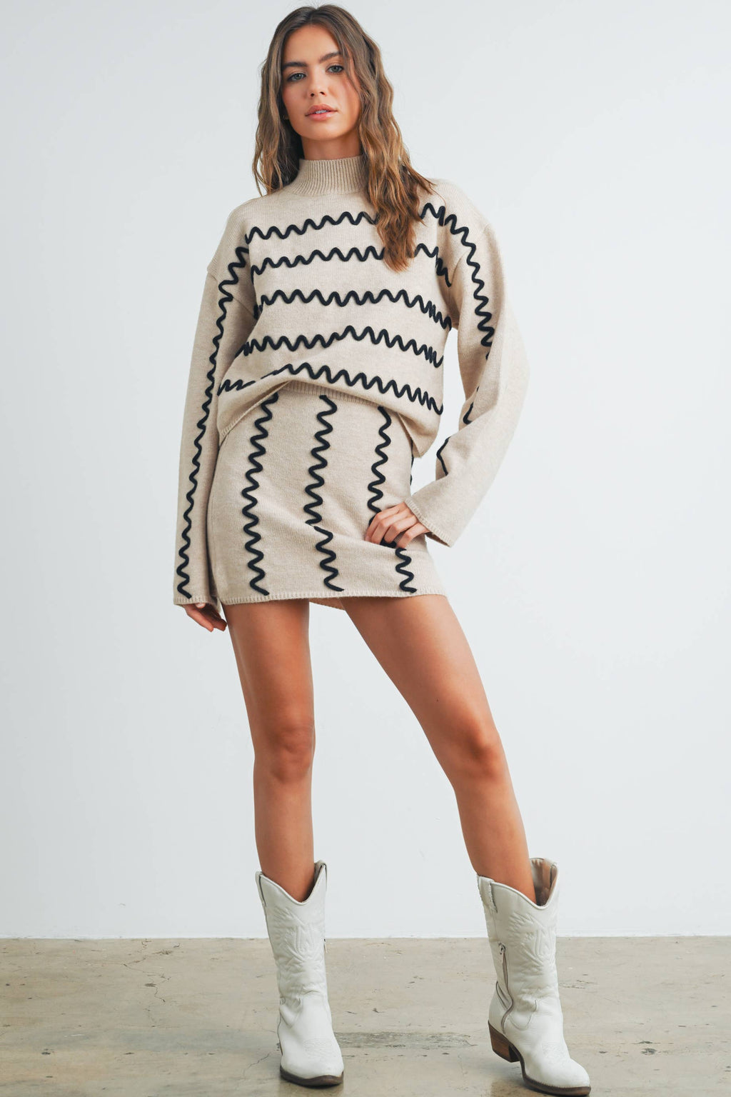 Wavy Stripe Turtleneck Sweater