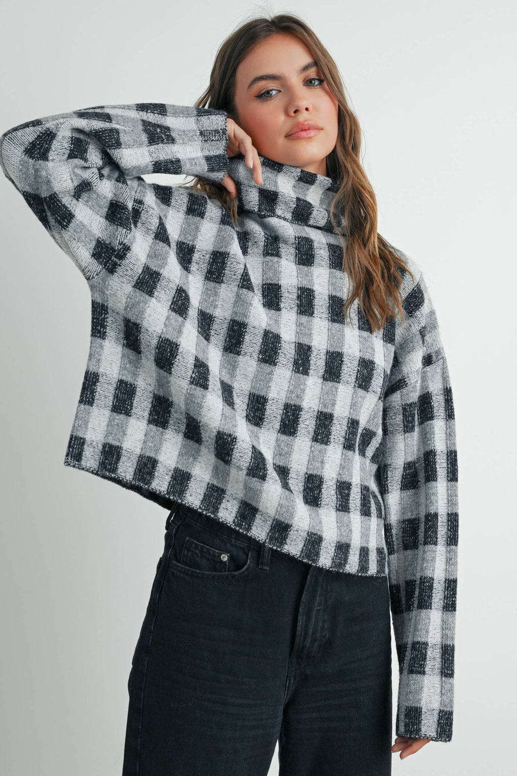 Fall Check Turtleneck Sweater