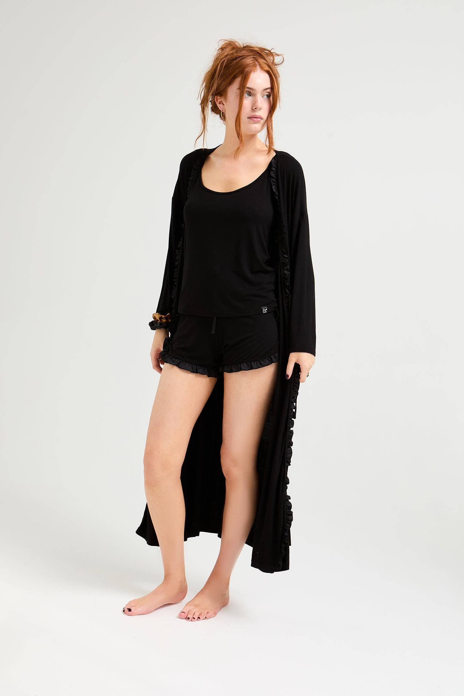 Bamboo Frill Cami Short Pajama Set - Black