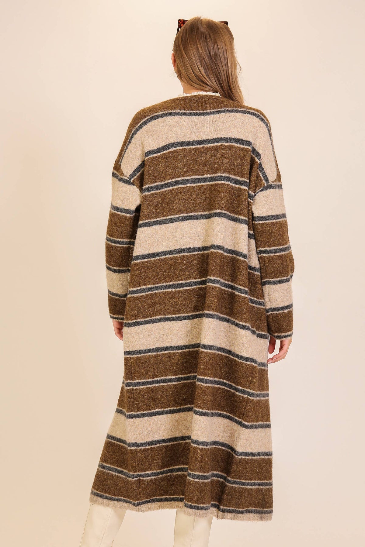 Vienna Longline Cardigan: Brown Striped