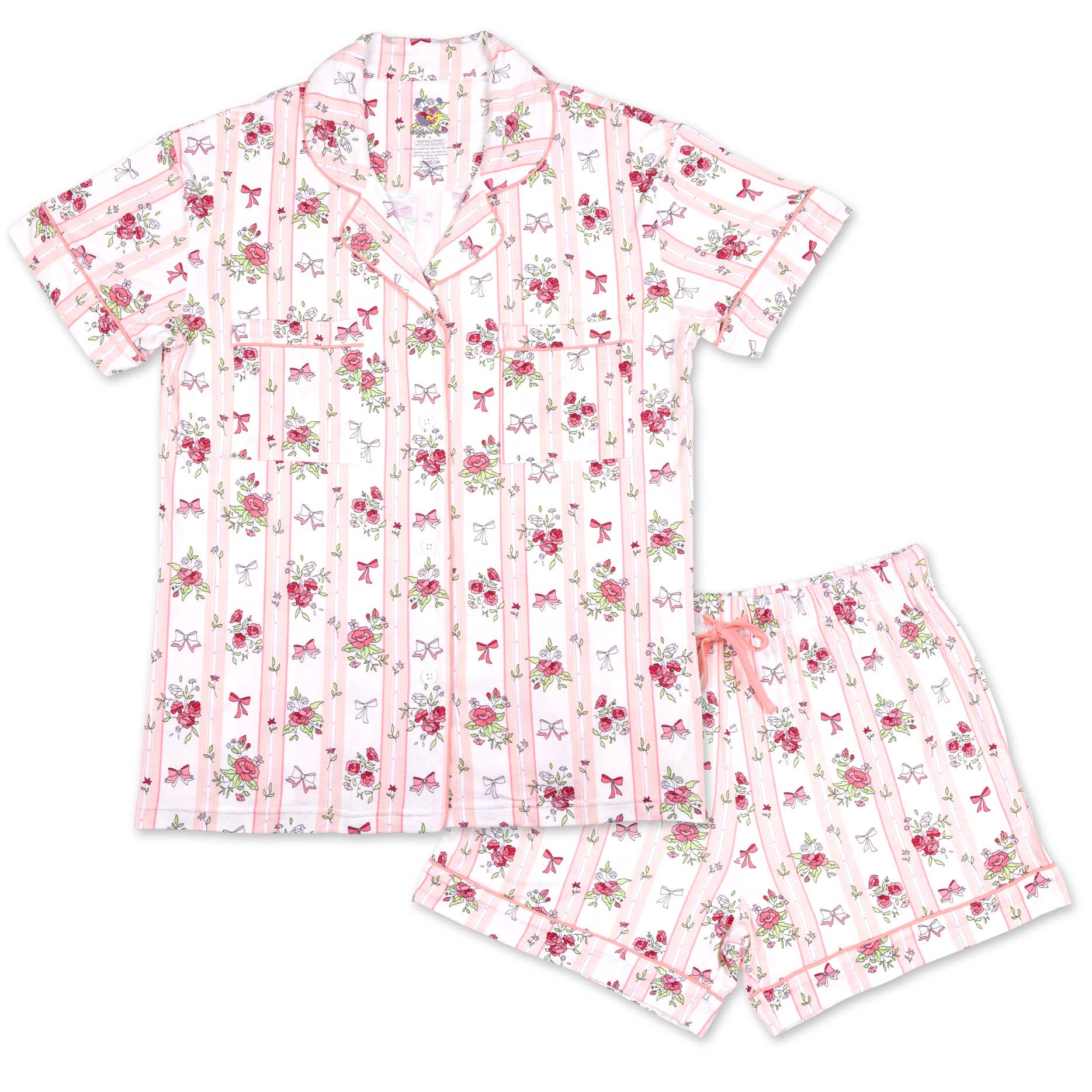 Women's bamboo pajamas with floral design short set. 