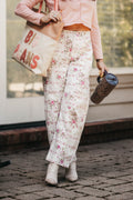Barrel Denim Jeans - Floral Stripe Flower Print