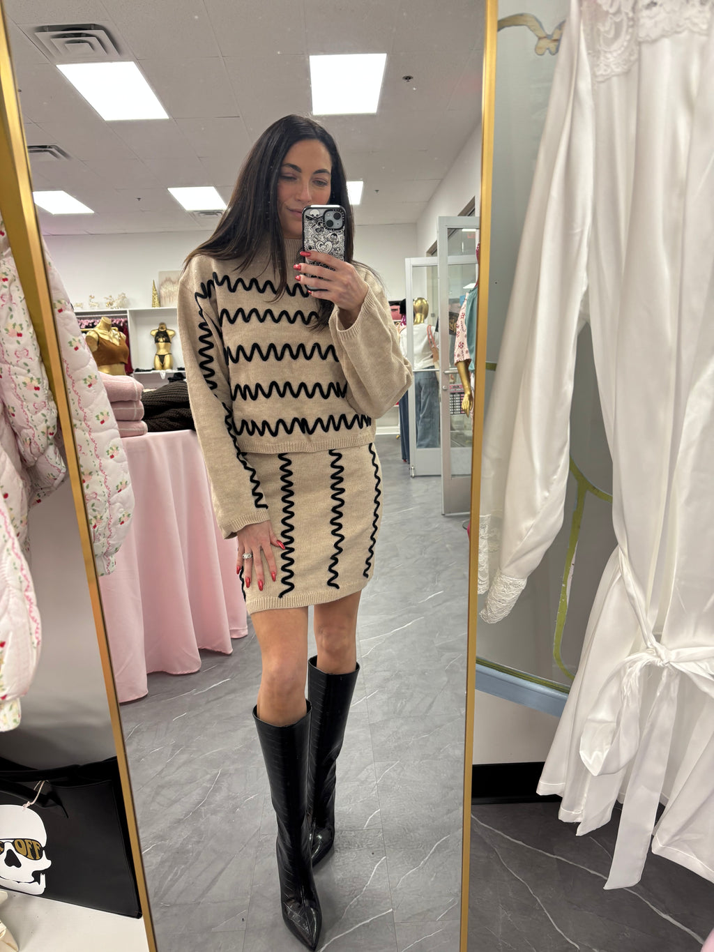 Wavy Stripe Mini Sweater Skirt