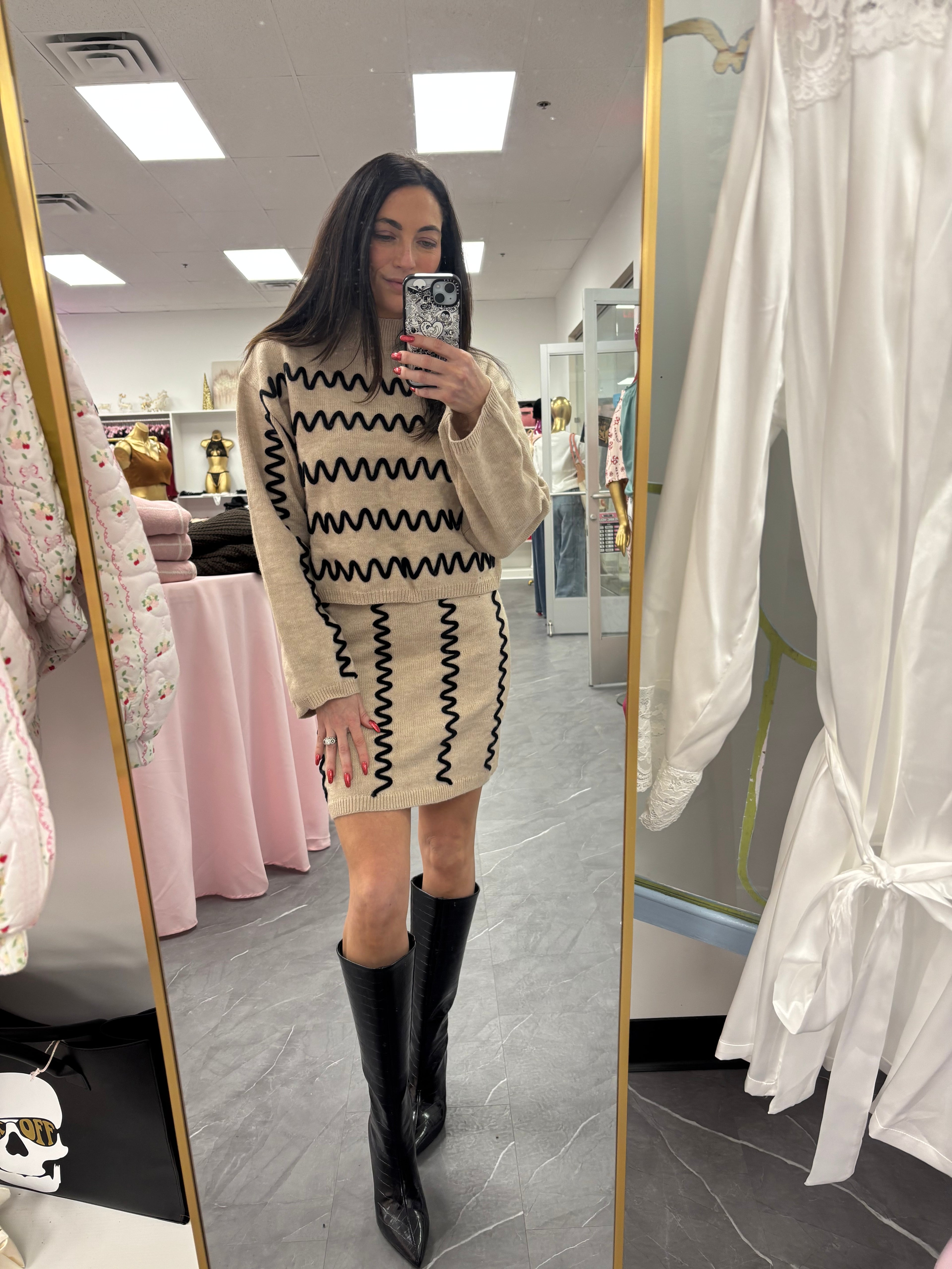 Wavy Stripe Mini Sweater Skirt