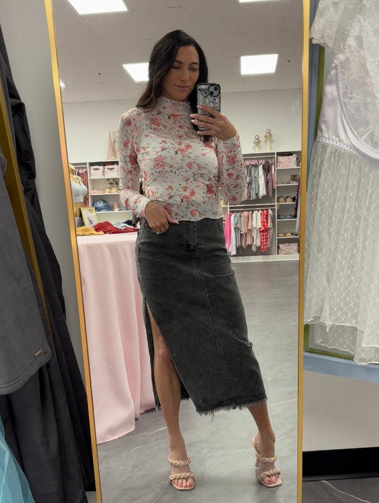 Biles Midi Denim Skirt - Black