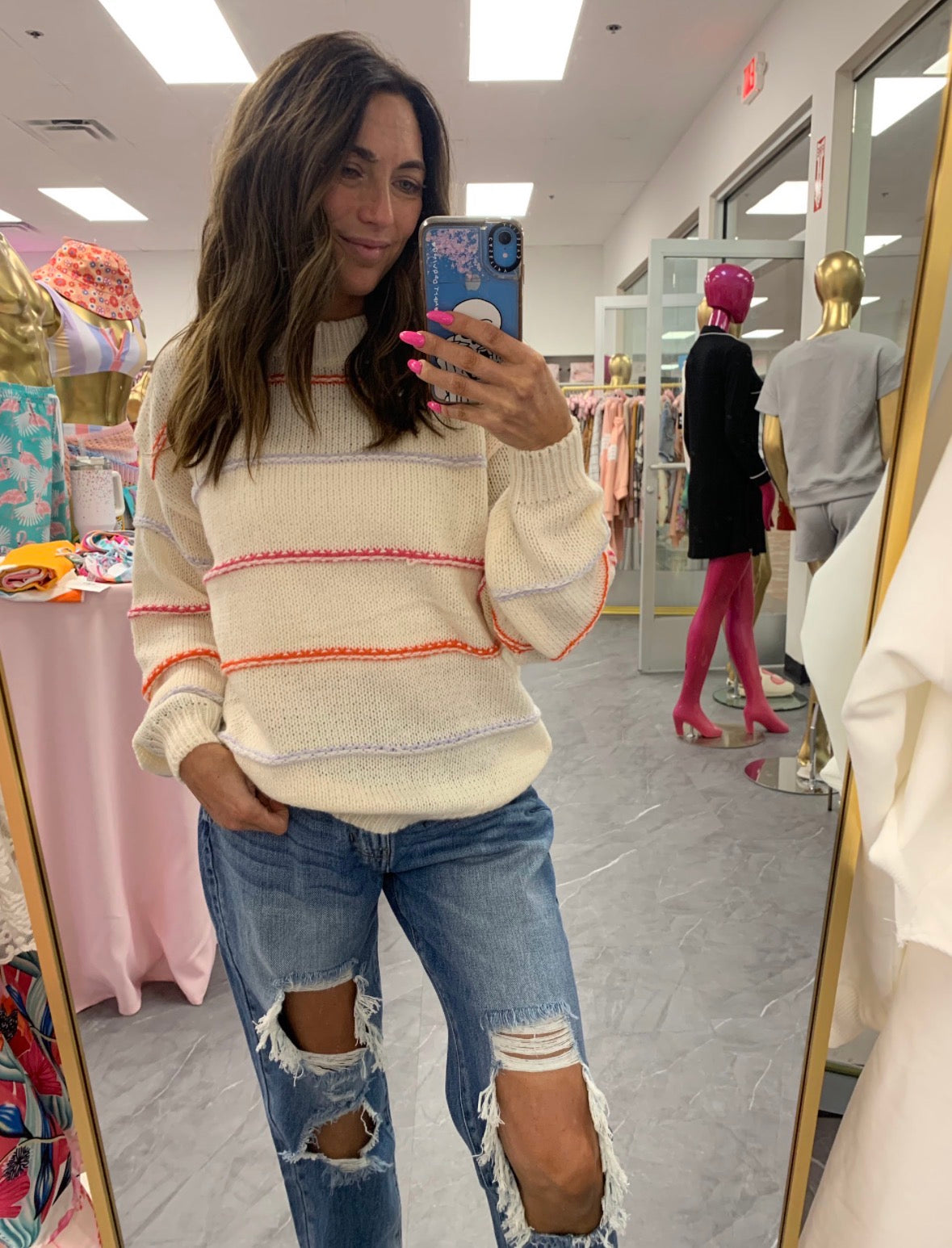 Trim Striped Sweater