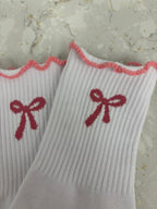 Bow Print Non-Slip Ruffle Grip Socks - Intimate Whispers