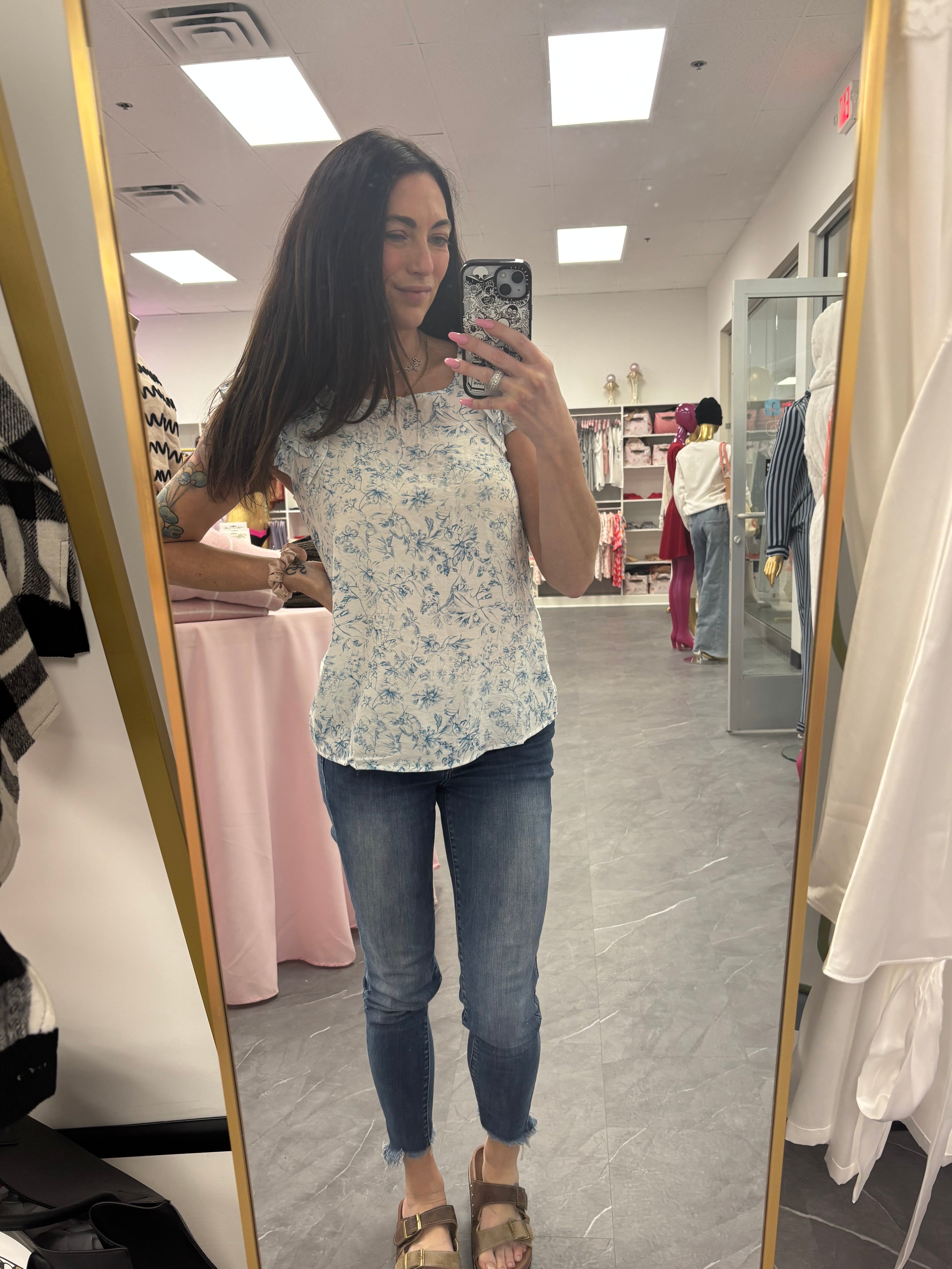 Floral  Bow  Blouse: Sky Blue