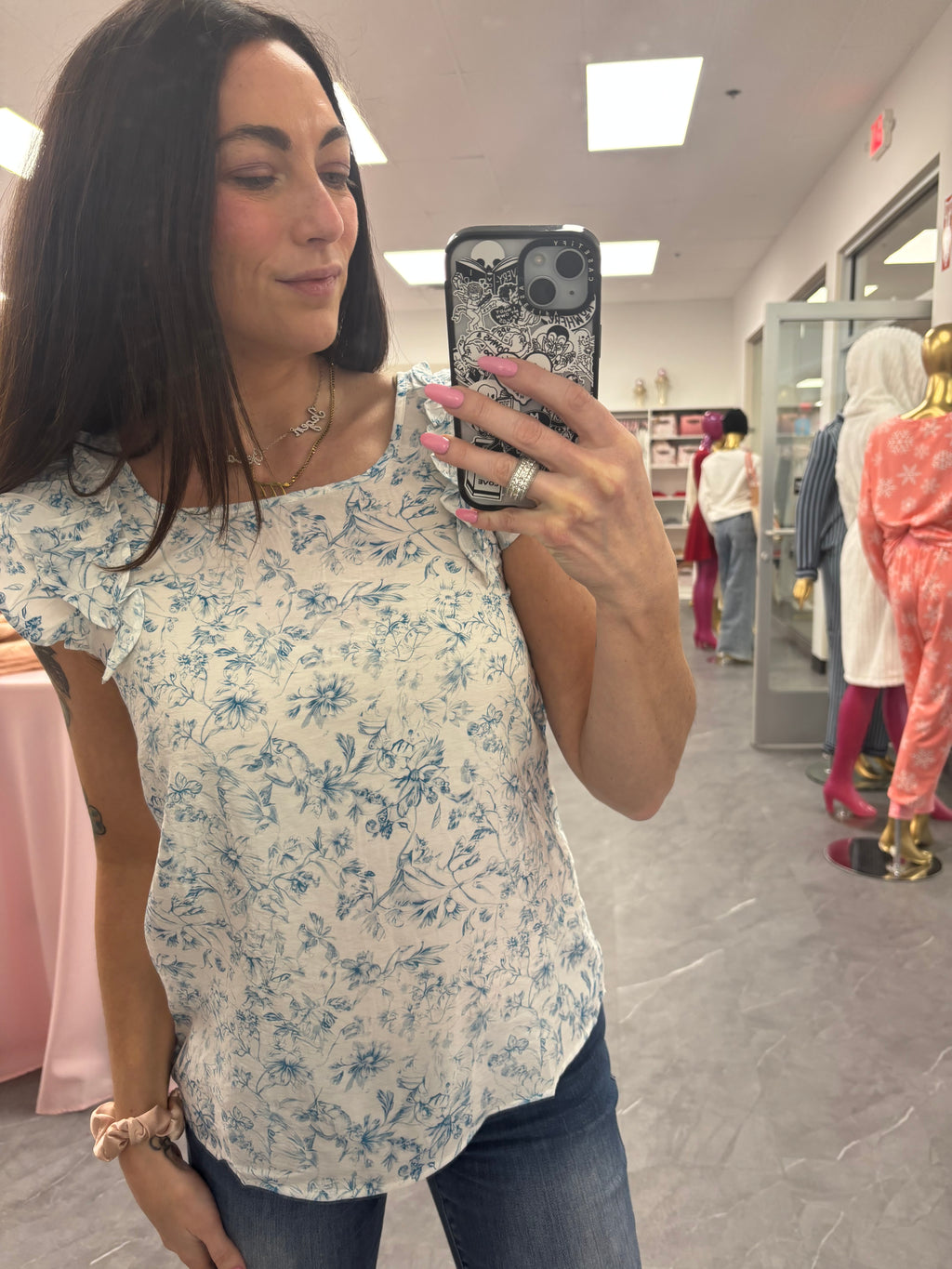 Floral  Bow  Blouse: Sky Blue