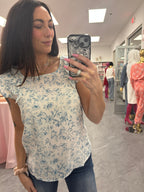 Floral  Bow  Blouse: Sky Blue