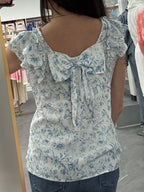 Floral  Bow  Blouse: Sky Blue