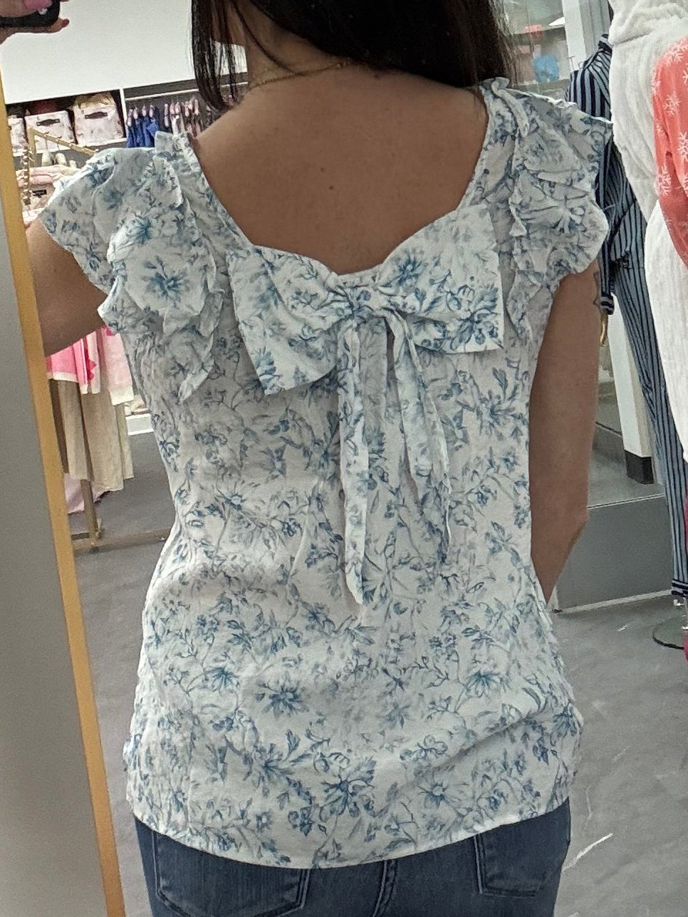 Floral  Bow  Blouse: Sky Blue
