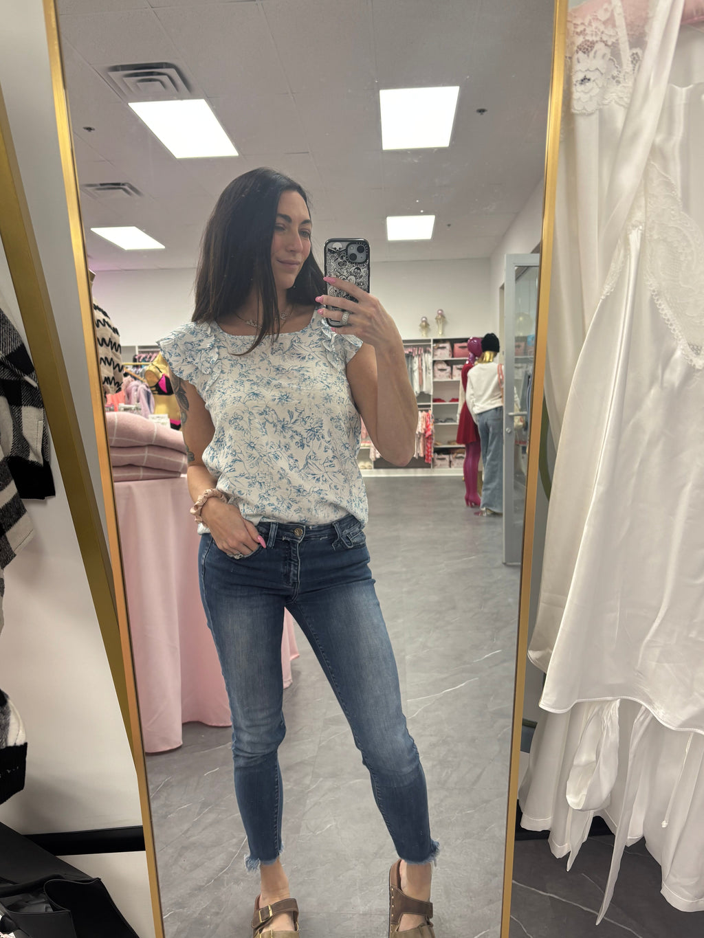 Floral  Bow  Blouse: Sky Blue