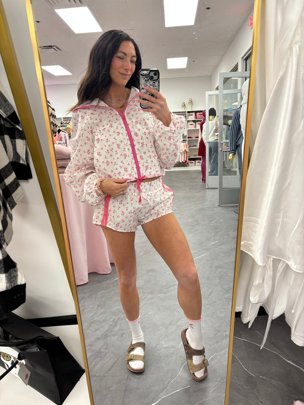 Floral Printed Windbreaker W/ Shirring