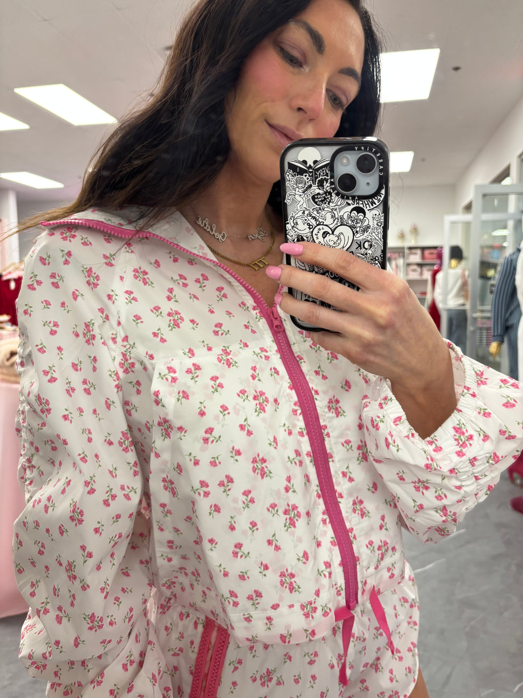 Floral Printed Windbreaker W/ Shirring