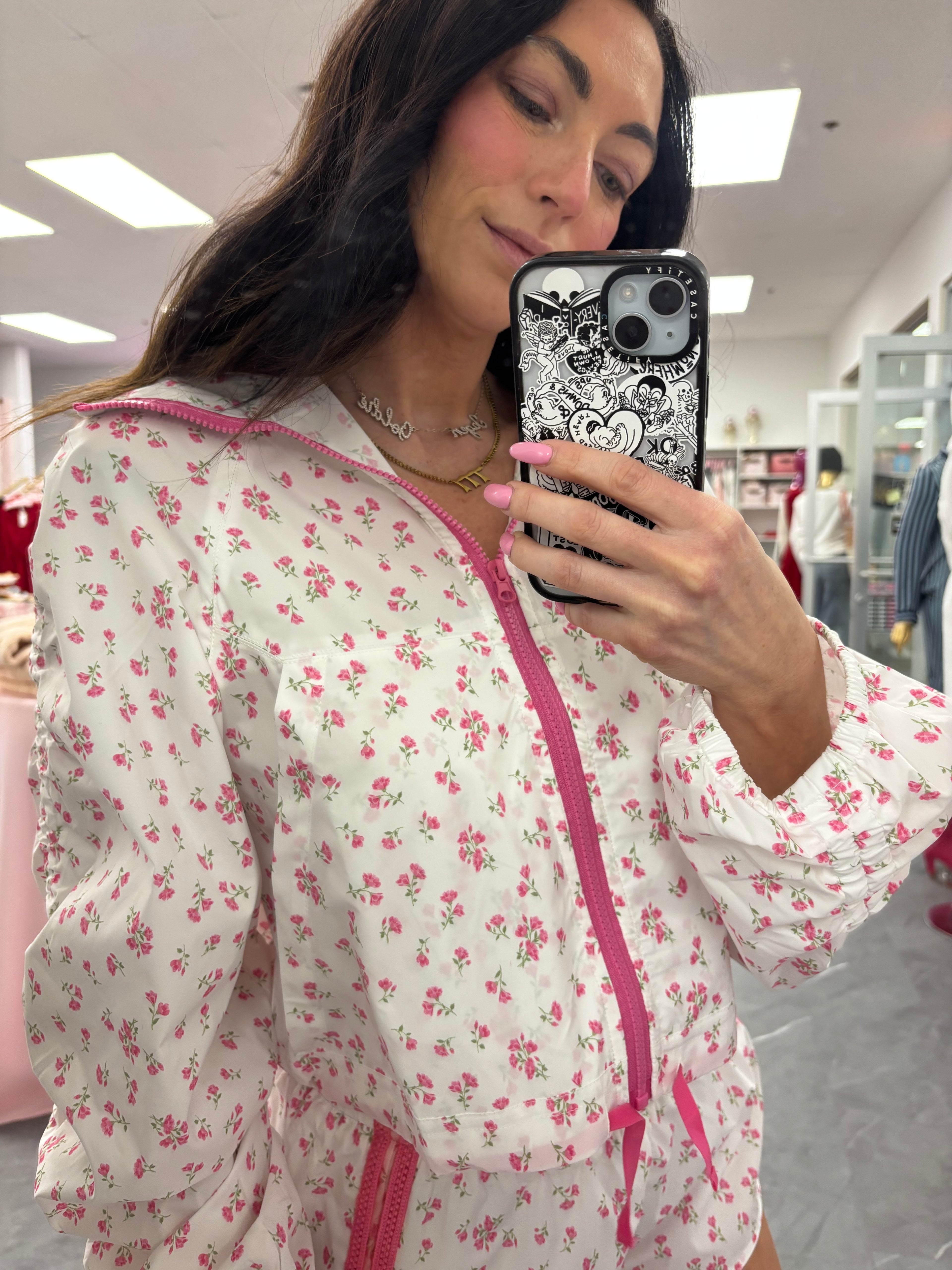 Floral Printed Windbreaker W/ Shirring