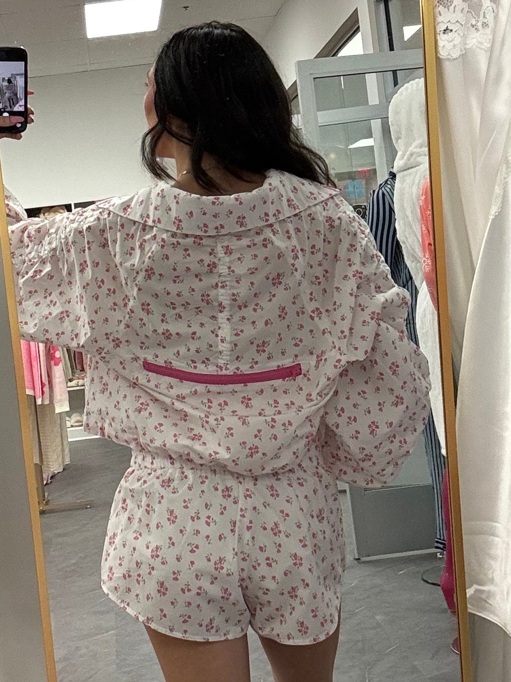 Floral Printed Windbreaker W/ Shirring