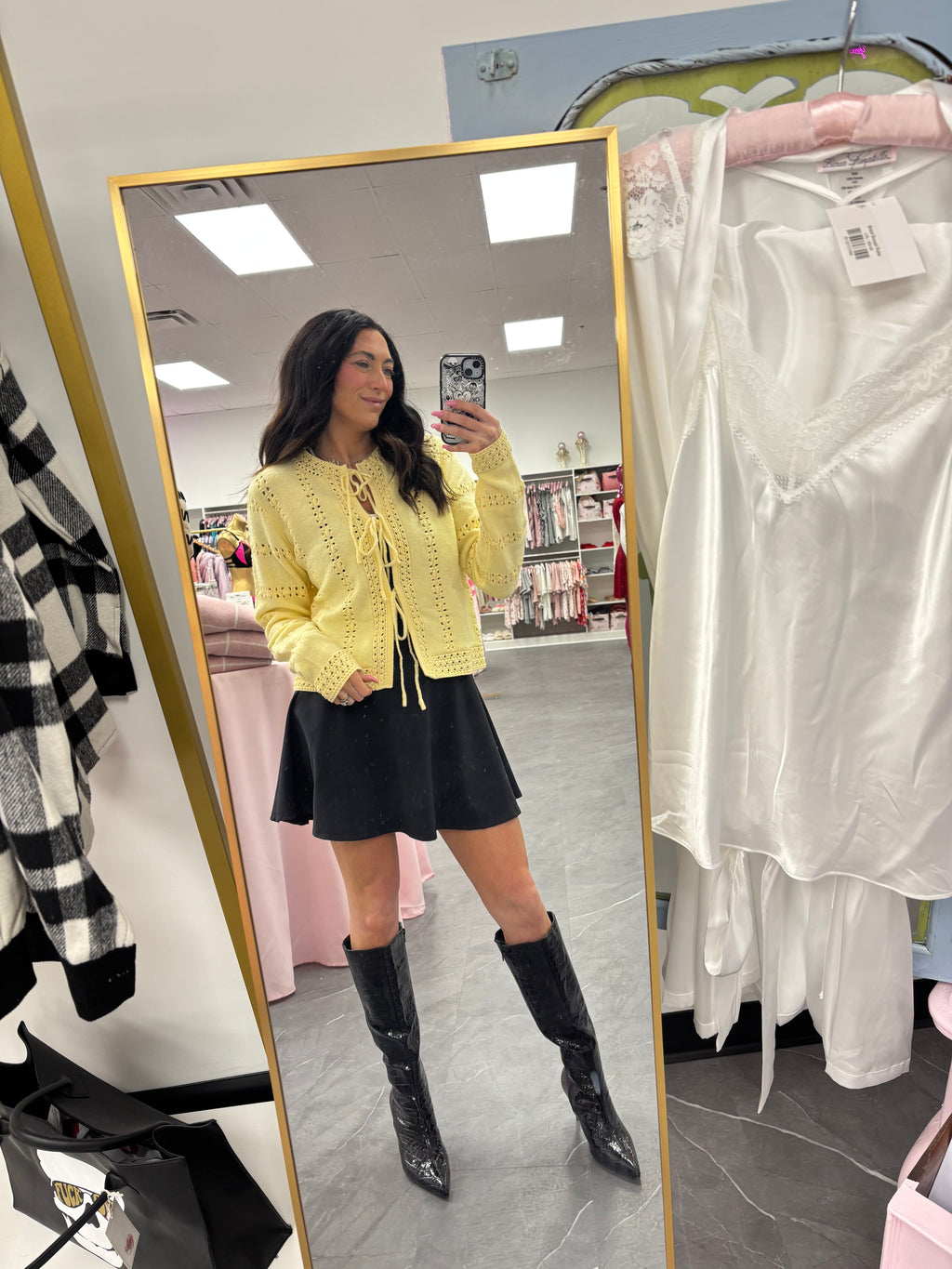 3 Bow Tie Strap Sweater Cardigan - Yellow