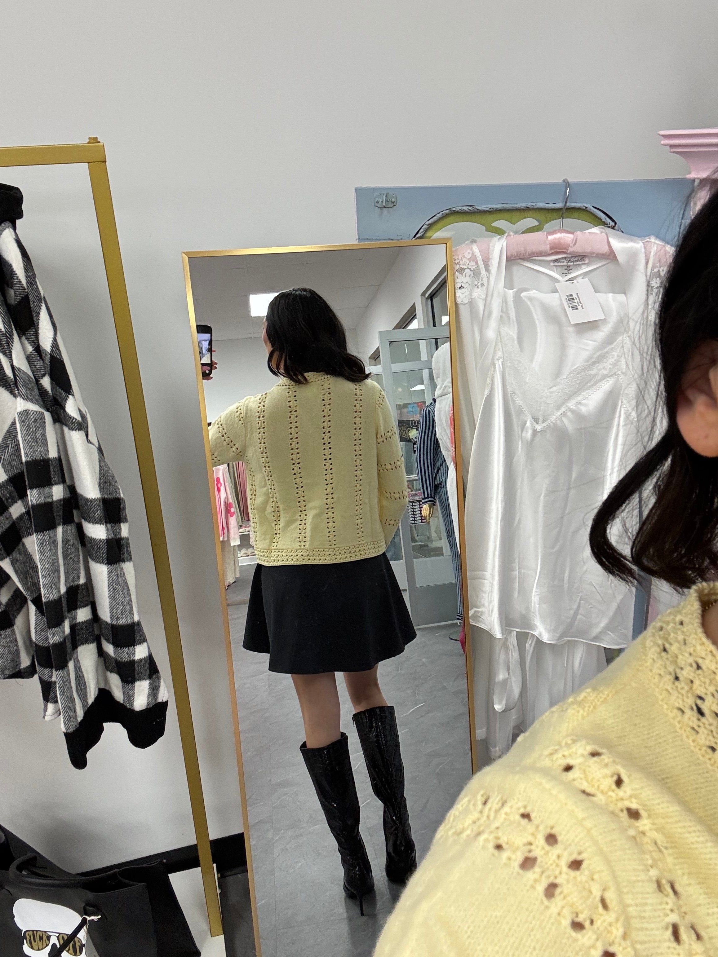 3 Bow Tie Strap Sweater Cardigan - Yellow