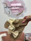 Bow Straw Woven Flip Flops: White