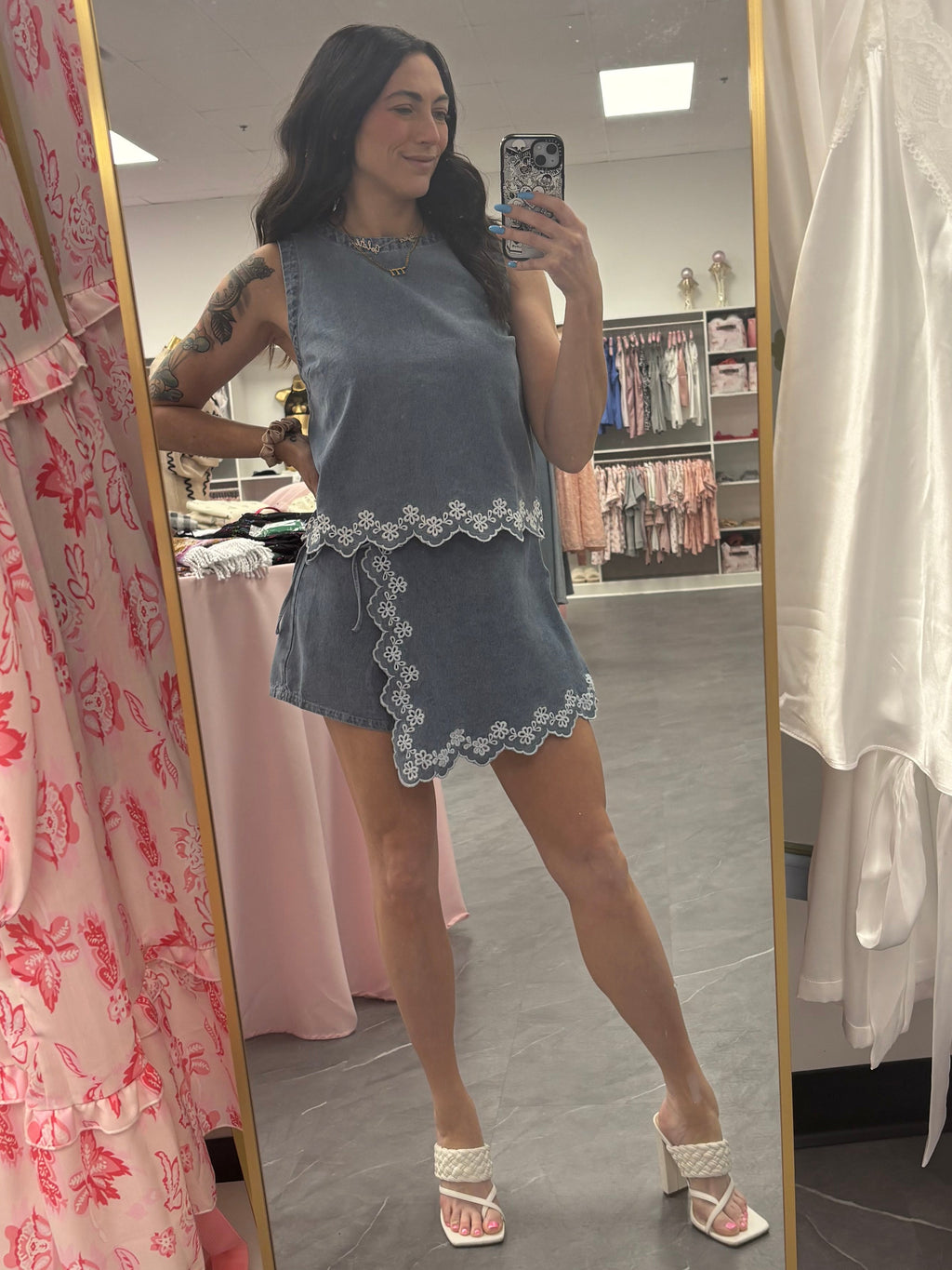Floral Embroidered Denim Top