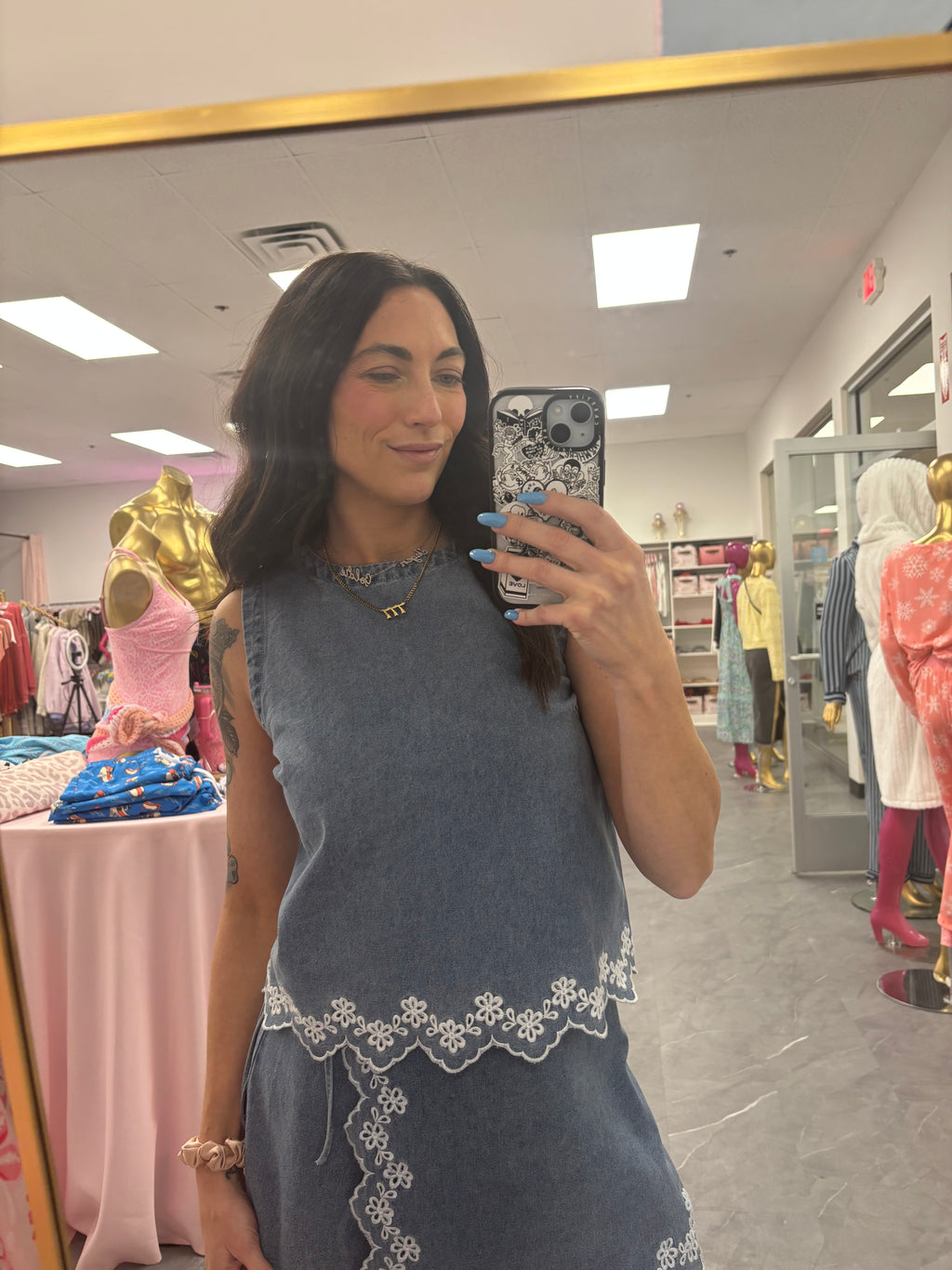 Floral Embroidered Denim Top