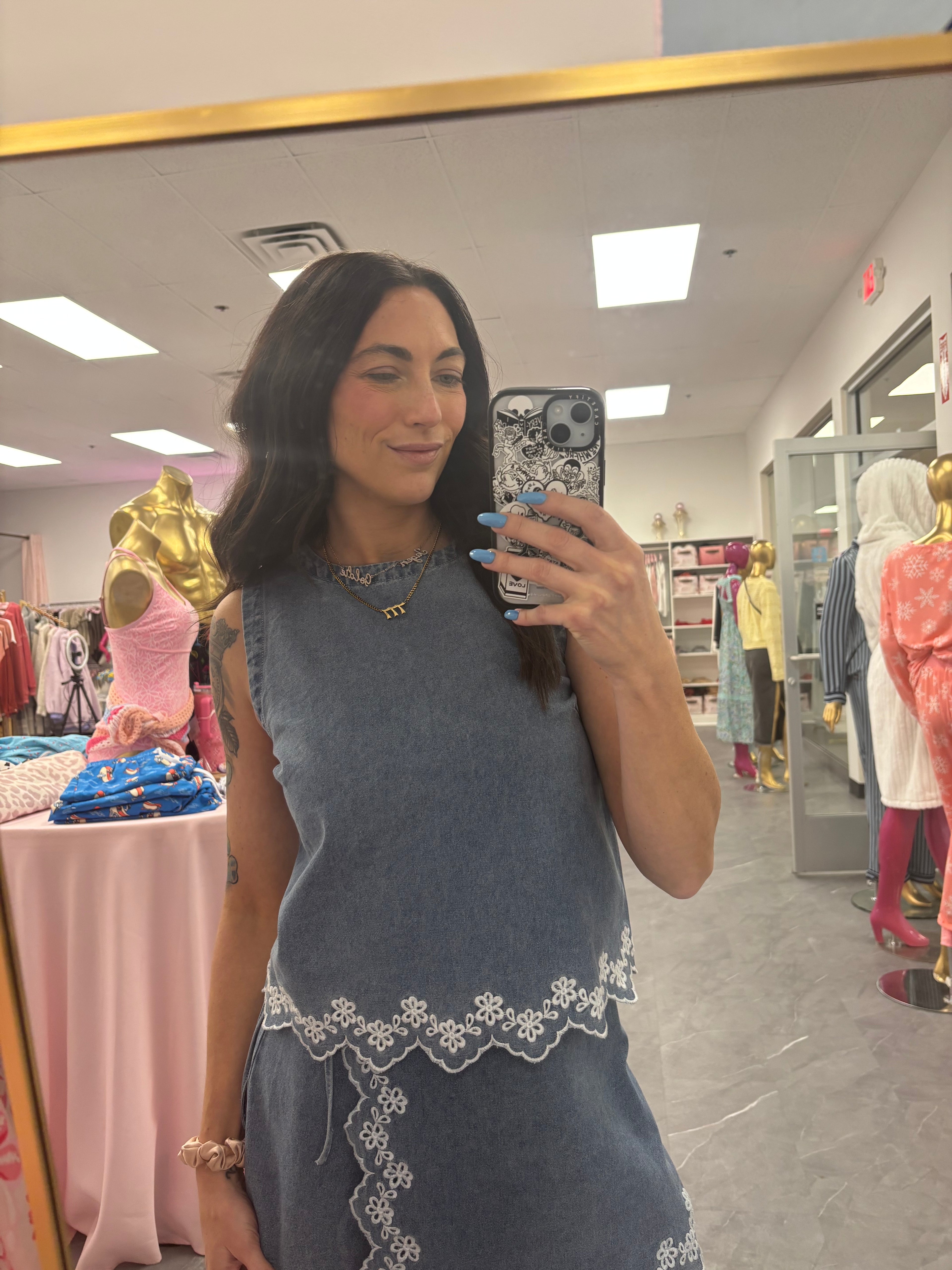 Floral Embroidered Denim Top