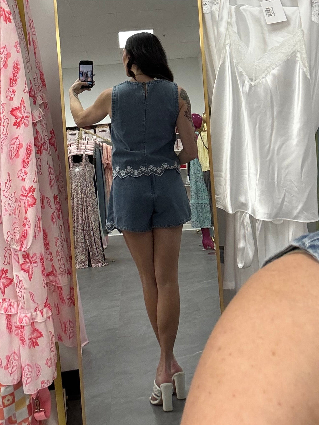 Embroidered Denim Skort