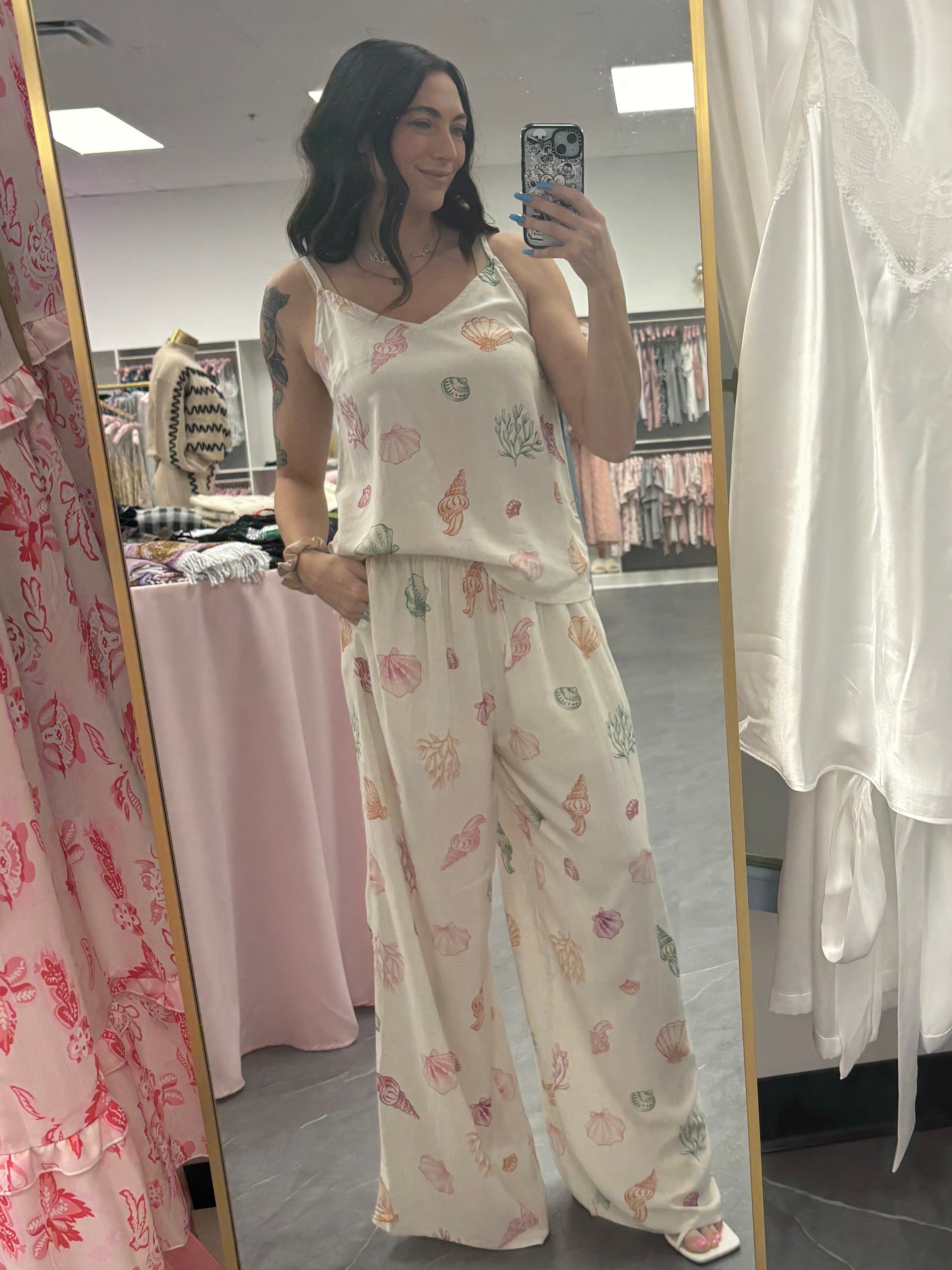 Summer Seashell Wide-Leg Pants