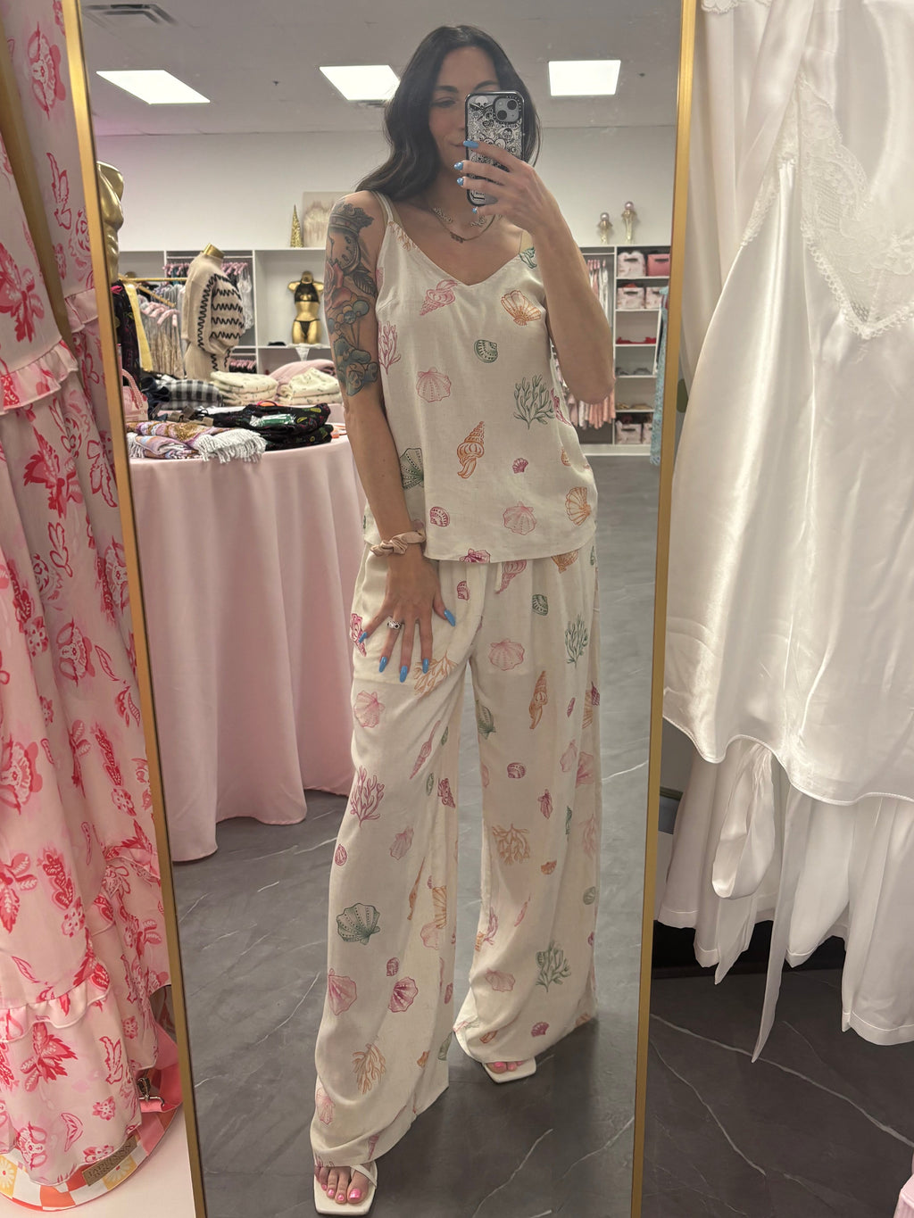 Summer Seashell Wide-Leg Pants