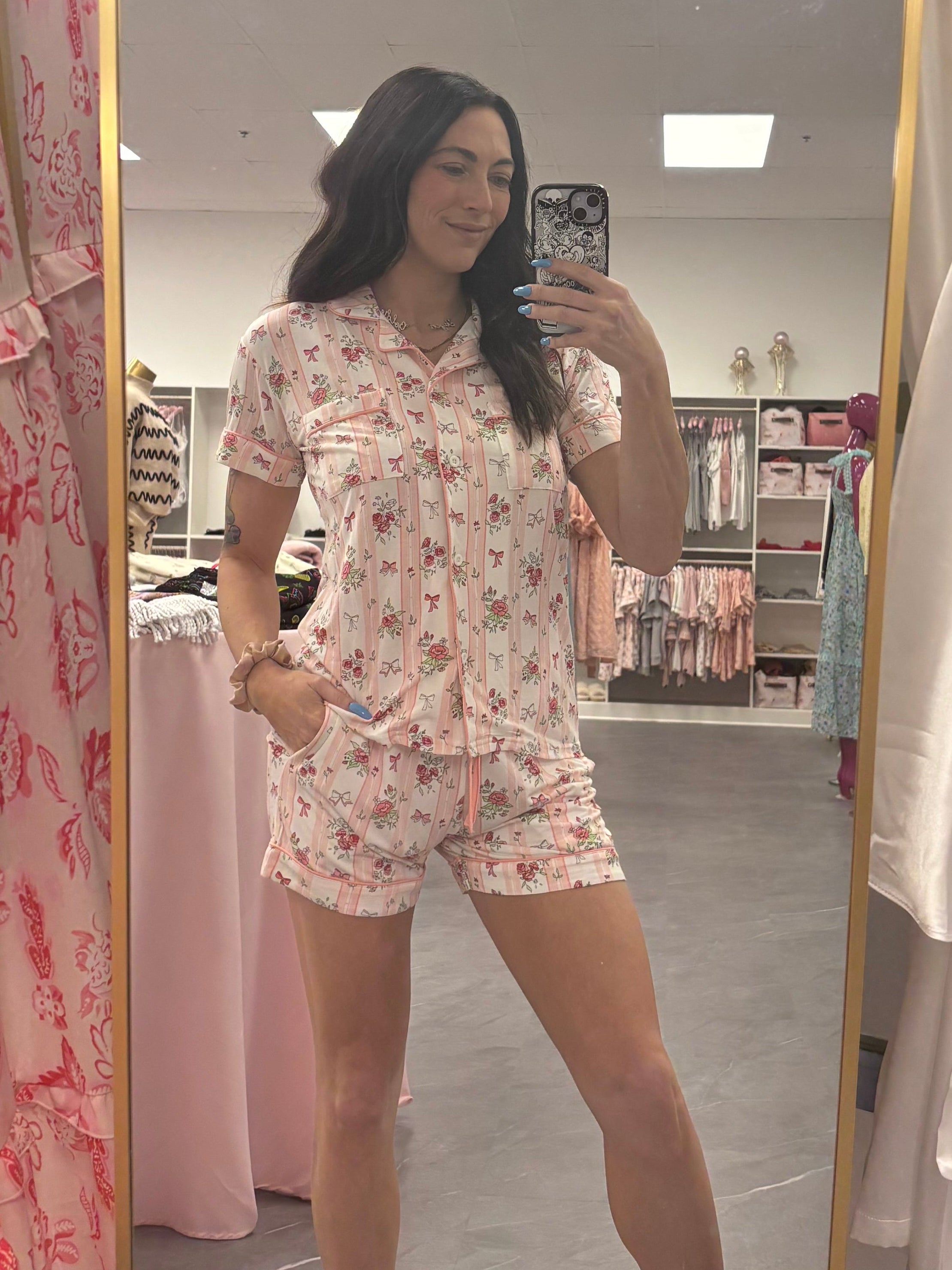 Floral Stripe Bamboo  Pajama Shorts Set