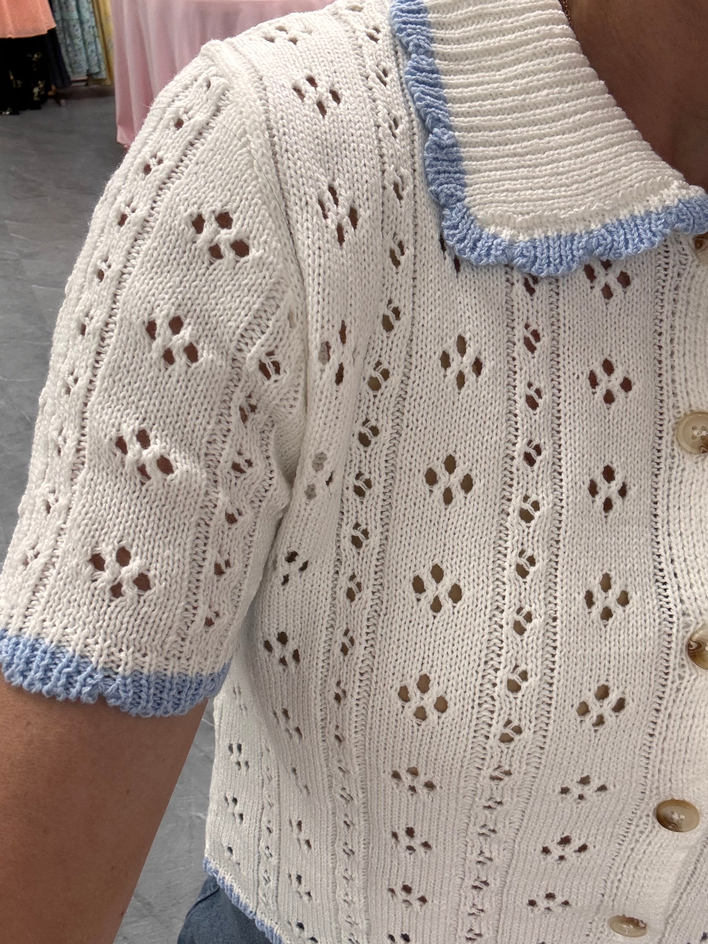 Pointelle Knit Button-Front Top