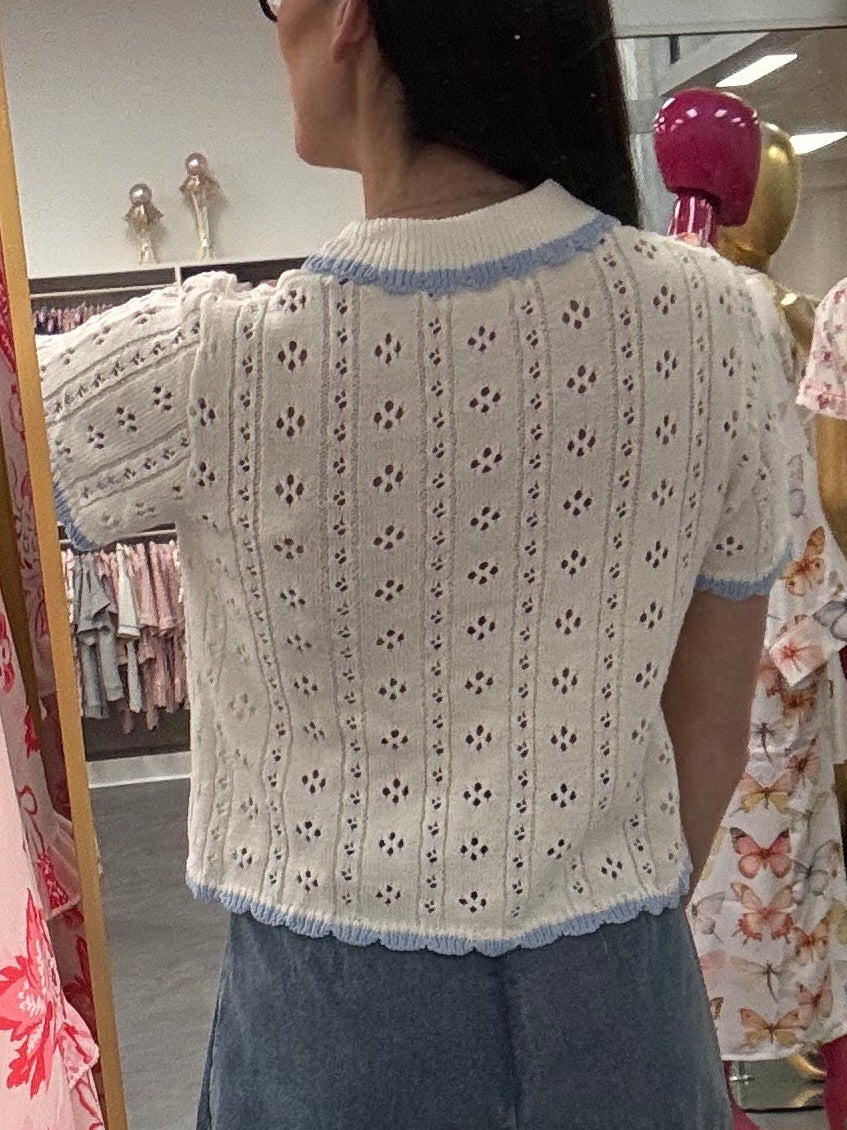 Pointelle Knit Button-Front Top