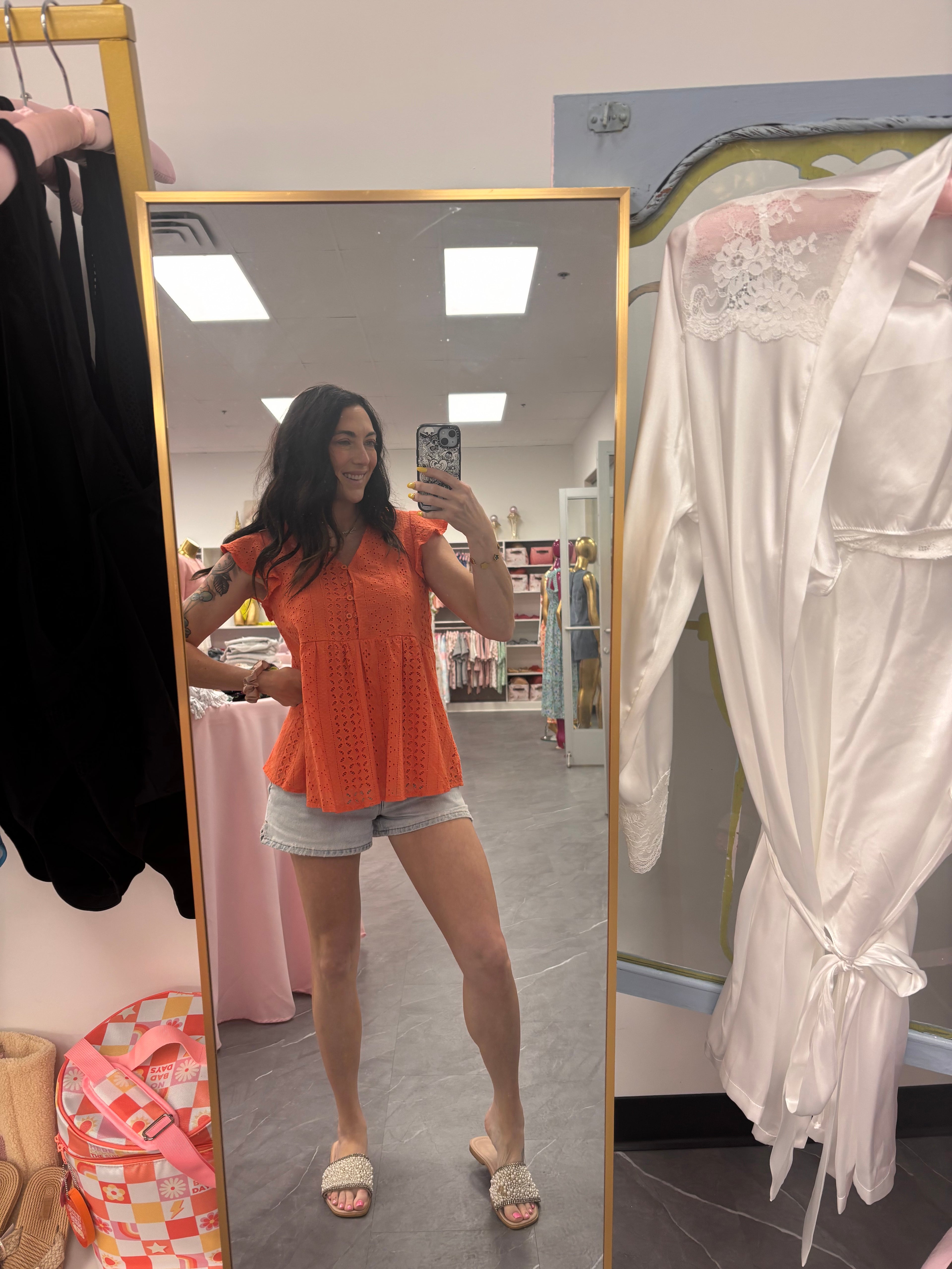 Orange Eyelet Peplum