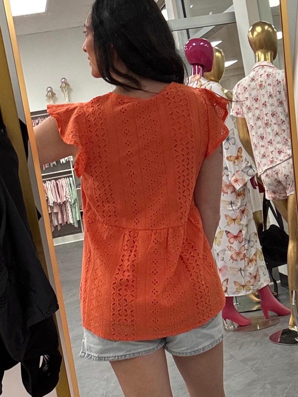Orange Eyelet Peplum